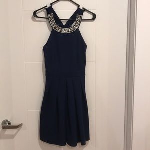 Alya Navy Dress with Beaded Neckline